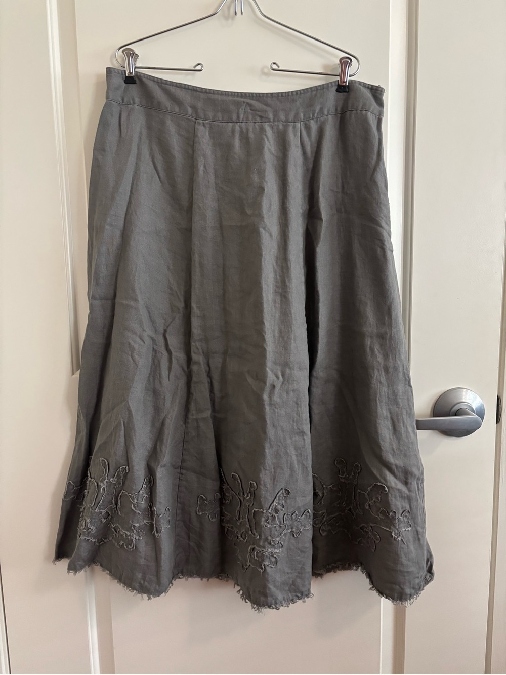 Soft Surroundings Women's Embroidered A-Line Midi Skirt - Gray, 100% Linen